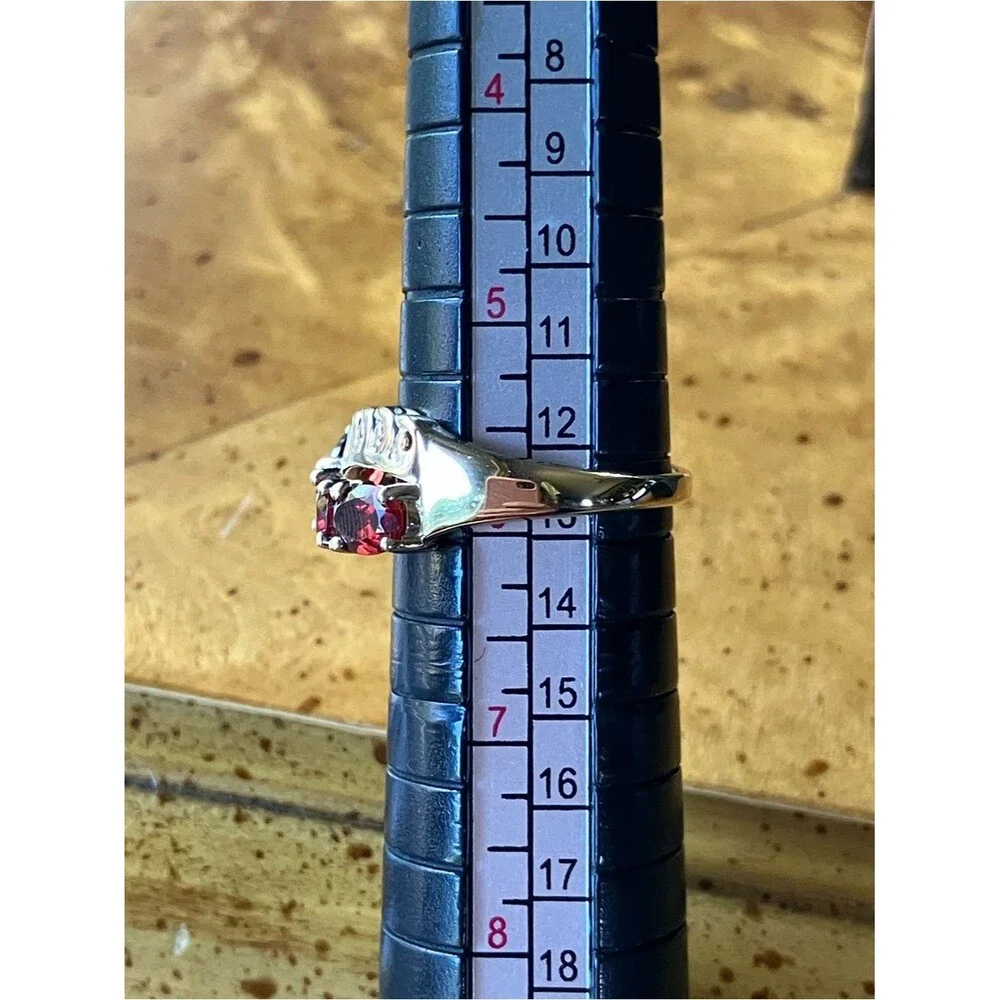 Natural Red Garnet Sterling Silver Ring Size 5.75